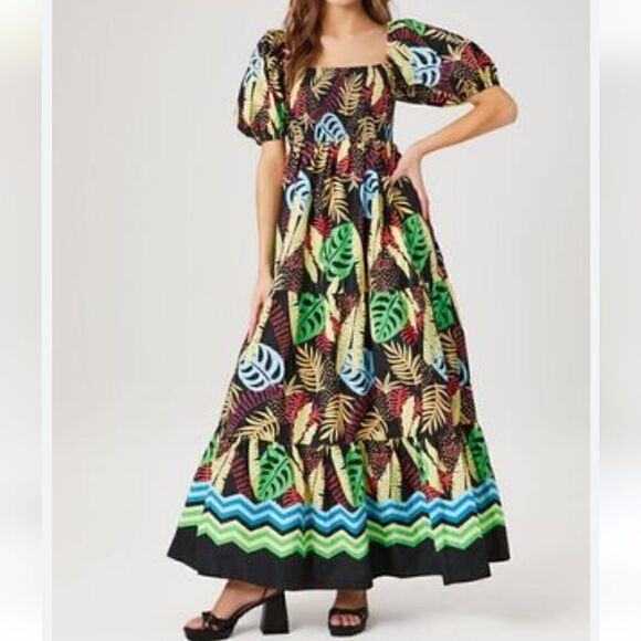 Forever 21 ,Tropican Print Cotton  Maxi Dress - Picture 1 of 7